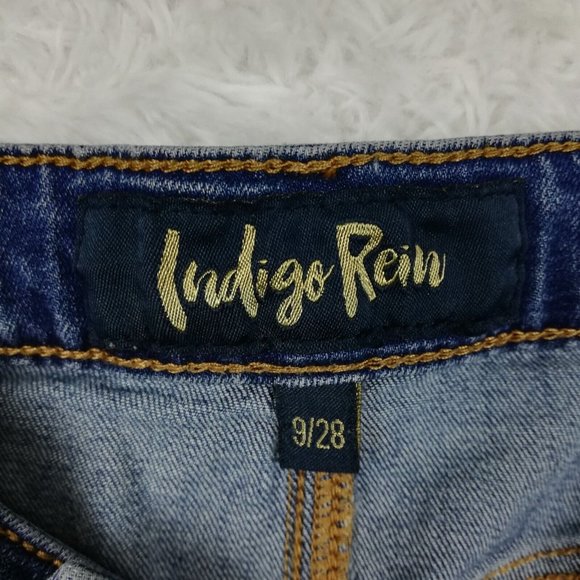 Indigo Rein Womens Skirt Above Knee Blue Denim Medium Wash Stretch Button 28 - Picture 6 of 8
